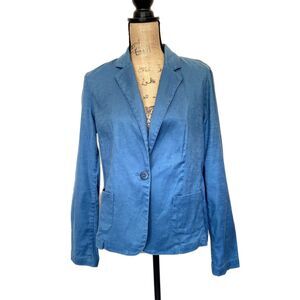 J. Jill Stretch Teal Linen Blend Blazer One Button Front Lightweight Size Medium